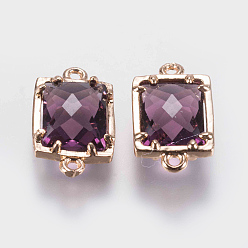 Фиолетовый Соединители стеклянные ссылки, с латунной найти, граненые, прямоугольные, золотые, фиолетовые, 15x9x4 мм, отверстие : 0.6 мм