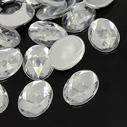 Clear Imitation Taiwan Acrylic Rhinestone Cabochons, Faceted, Flat Back Oval, Clear, 25x18x6mm, about 200pcs/bag
