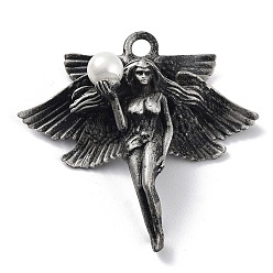 Antique Silver Tibetan Style Alloy Pendnat, with ABS Plastic Bead, Frosted, Women, Antique Silver, 40x42x7mm, Hole: 3.2mm