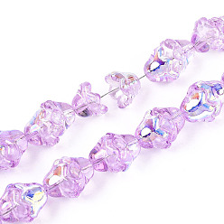 Фиолетовый Гальванизируйте прозрачное стекло бисер нитей, цветок, с покрытием AB цвета, фиолетовые, 11~12x8 мм, отверстие : 1.2 мм, около 101~102 шт / нитка, 29.92 дюйм (76 см)