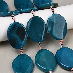 Темно-бирюзовый Природные пожары треск агат бисер нитей, окрашенная и подогревом, Плоско-овальные, темные бирюзовый, 40.3~41x29~35x6.5~8.5 мм, отверстие : 1.8~2 мм, около 8 шт / нитка, 15.87~16.14'' (40.3~41 см)