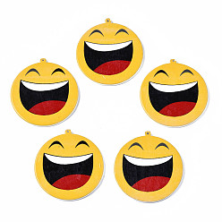 Colorful Spray Painted Wooden Pendants, Printed, Meme, Colorful, 42x39.5x2.5mm, Hole: 1.2mm