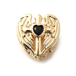 Черный Латунь и стеклянные бусины, без кадмия, без никеля и без свинца, реальный 18 k позолоченный, сердце, чёрные, 12x12x9 мм, отверстие : 4.5 мм