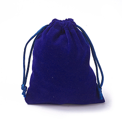 Dark Blue Velvet Packing Pouches, Drawstring Bags, Dark Blue, 12~12.6x10~10.2cm