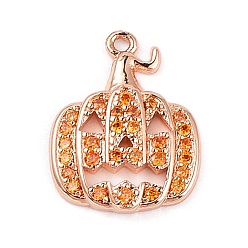 Розовое Золото Покрытие стойки латунные оранжевые подвески с кубическим цирконием, без свинца и без кадмия, долгоиграющий, тыквенное очарование, розовое золото , 18x14x3 мм, отверстие : 1.2 мм