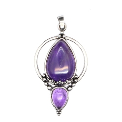 Аметист Подвески из натурального аметиста , с металлическими поиск, слеза, 50x28x7 мм