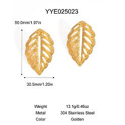 Золотой Серьги-гвоздики из нержавеющей стали в форме полых листьев для женщин, золотые, 50x30.5 мм