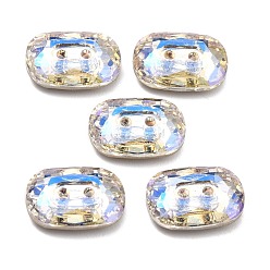 Mixed Color 2-Hole Rectangle Glass Rhinestone Buttons, Faceted, Mixed Color, 10x14x4mm, Hole: 1.2mm