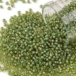 (946) Light Green Lined Topaz TOHO Round Seed Beads, Japanese Seed Beads, (946) Light Green Lined Topaz, 11/0, 2.2mm, Hole: 0.8mm, about 5555pcs/50g