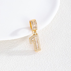 Number Европейские подвески из латуни с прозрачным кубическим цирконием, фигурные подвески с большими отверстиями, золотые, число 1, 19.5x9.5x4 мм, отверстие : 8x5 мм