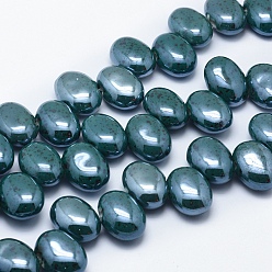 Темно-Зеленый Бусины из экологически чистого фарфора ручной работы, овальные, темно-зеленый, 23.5~24x18~19x11~13 мм, отверстие : 3 мм