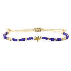Темно-синий  Шифер Регулируемые браслеты из стеклянного бисера, латунь звезда шарм браслеты для женщин, темный сланец синий, 11.02 дюйм (28 см)