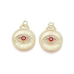 Малиновый Латунные микро проложить кубического циркония подвески, плоский круглый с оберегами от сглаза, с эмалью, реальный 18 k позолоченный, малиновый, 21.5x18x3 мм, отверстие : 3 мм