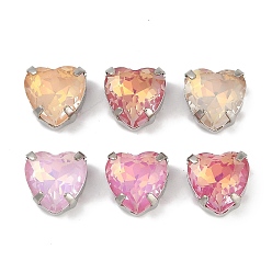 Платина Латунные стеклянные стразы пришивные стразы, сердце, платина, 10x10x7 мм, отверстие : 1 мм