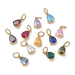 Golden 304 Stainless Steel Pave Cubic Zirconia Charms, Single Stone Charms, Teardrop Charms, Mixed Color, Golden, 11x7x5mm, Hole: 4mm, about 12pcs/set