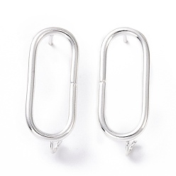 925 Sterling Silver Plated 201 Stainless Steel Stud Earring Findings, with Vertical Loop and 316 Stainless Steel Pin, Oval, 925 Sterling Silver Plated, 25.5x10mm, Hole: 2.5mm, Pin: 0.7mm.