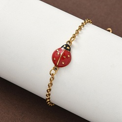 Золотой 304 из нержавеющей стали эмаль ссылка браслеты, браслеты-цепочки для женщин, коровка, ионное покрытие (ip), золотые, 6-7/8 дюйм (17.6 см)