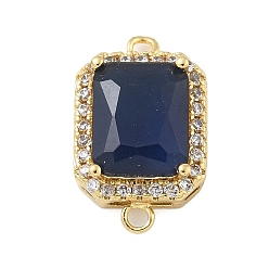 Синий Стойка покрытие латунь микропаве прозрачный кубический цирконий прямоугольный соединитель подвески, со стеклом, долговечный, без кадмия и без свинца, реальный 18 k позолоченный, синие, 17.5x11x6 мм, отверстие : 1.5 мм