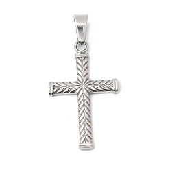 Нержавеющая Сталь Цвет 304 кулон с текстурой из нержавеющей стали, религия крест прелести, не тускнеет, цвет нержавеющей стали, 31x19x2 мм, отверстие : 7x4 мм