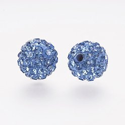 Light Sapphire Polymer Clay Rhinestone Beads, Grade A, Round, Pave Disco Ball Beads, Light Sapphire, 10x9.5mm, Hole: 1.5mm