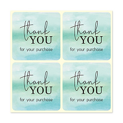 Средний Аквамарин Спасибо стикеры, квадратные бумажные клейкие этикетки, декоративные наклейки для рождественских подарков, свадьба, вечеринка, средний аквамарин, 40x40 мм, 4шт / лист, 25 простыни / мешок, 100 шт / пакет