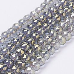 Серебро Гальванические стеклянные бусины, с полным покрытием цвета радуги, граненые, шайба, серебряные, 8x6 мм, отверстие : 1 мм, около 39 шт / нитка, 7.8 дюйм (20 см)