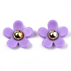 Средний Фиолетовый Непрозрачные акриловый кабошоны, цветок, средне фиолетовый, 17x17~18x5 мм, внизу: 9 мм
