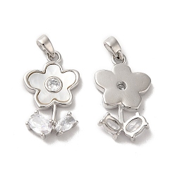 Платина Латуни циркония кубической подвески, без кадмия, без никеля и без свинца, с оболочкой, цветок, платина, 21x13x4 мм, отверстие : 2x4.5 мм