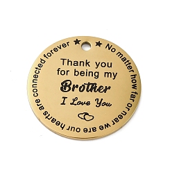 Золотой 201 подвески из нержавеющей стали, сообщение очарование, плоский круглый шарм, золотые, 30x1.5 мм, отверстие : 2.5 мм