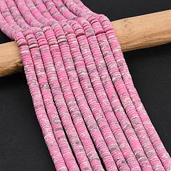 Бледно-Розовый Окрашенные нити синтетических бус императорской яшмы, матовые, дисковые бусы, Heishi бусы, розовый жемчуг, 6x1.5 мм, отверстие : 1 мм, около 249~252 шт / нитка, 15.28~15.55'' (38.8~39.5 см)