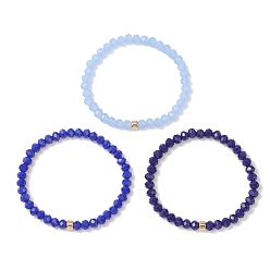 Темно-Синий 3шт. браслеты-рондели из граненого искусственного нефрита и непрозрачного стекла с эластичными бусинами для женщин, темно-синий, внутренний диаметр: 2 дюйм (5 см)