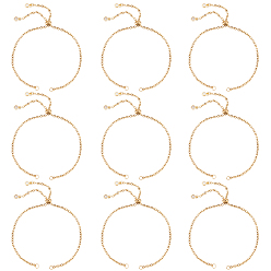 Золотой 10шт. регулируемый 304 нержавеющая сталь кабель цепь слайдер браслет/боло браслеты изготовление, с мелкими кубическими циркониевыми прелестями, золотые, длина одиночной цепи: около 5-1/4 дюйма (13.3 см)