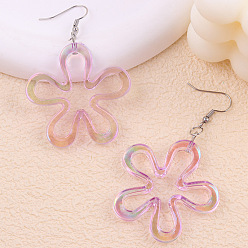 Бледно-Розовый Акриловые серьги болтаться, цветок, платина, розовый жемчуг, 72x44 мм