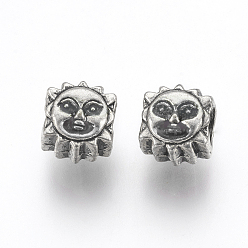 Argent Antique Perles européennes en alliage, Perles avec un grand trou   , soleil, argent antique, 9x8.5x8mm, Trou: 4.5mm