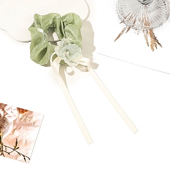 Бледно-Зеленый Цветочные тканевые эластичные аксессуары для волос для женщин, резинка для волос / резинки для волос, бледно-зеленый, 290x115 мм