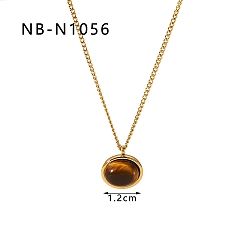 Золотой Ожерелья с овальной подвеской из натурального тигрового глаза, из нержавеющей стали цепи ожерелья, реальный 18 k позолоченный, 16.14~19.69 дюйм (41~50 см)