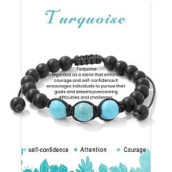 Бирюза Регулируемые браслеты из синтетической бирюзы и 10мм с матовым натуральным драгоценным камнем, плетеные бусины из бисера для женщин и мужчин, внутренний диаметр: 8 дюйм (2-3/8 см)