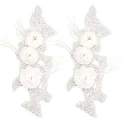 Белый Нашивки из полиэстеровой ткани с цветочным рисунком, которые можно пришивать или приклеивать утюгом., с пером, белые, 290x112x13 мм