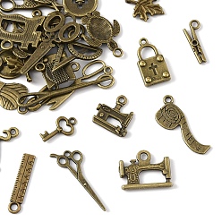 Antique Bronze 30Pcs Tibetan Style Alloy Pendants, Mixed Shapes, Antique Bronze, 12.5~38x5.5~24x1.5~3mm, Hole: 1~2mm