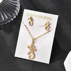 Золотой Геккон 201 ожерелья с подвесками из нержавеющей стали и серьги-гвоздики для женщин, золотые, 450 мм