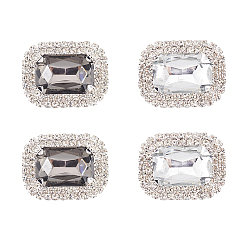 Mixed Color 4Pcs 2 Colors Glass Rhinestone Rectangle Shoe Decorations, Iron & Alloy Detachable Shoe Buckle Clips, Mixed Color, 30.5x39x13.5mm, 2pcs/color