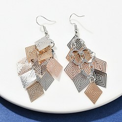 Золотистый 430 серьги-подвески в форме ромба из нержавеющей стали, с железными крюками серьги, платина, золотые, 82 мм