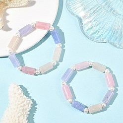 Colorido Pulseras elásticas con columnas de jade natural de Malasia teñido y perlas de concha., colorido, diámetro interior: 2.20 pulgada (5.6 cm)