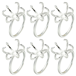 Серебро 6шт. регулируемые латунные кольцевые компоненты, 6 настройки когтей, серебряные, размер США 6 (16.5 мм), лоток : 13x15 мм