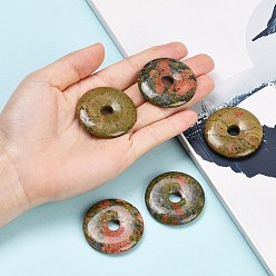 Унакит Природные подвески Unakite, подвески в виде пончиков/пи-дисков, 40x6~7 мм, отверстие : 8 мм