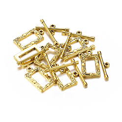 Antique Golden Tibetan Style Alloy Toggle Clasps, Rectangle, Antique Golden, Rectangle: 20x11.5mm, Bar: 22x5mm, Hole: 2.5mm