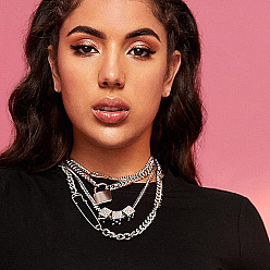 Платина Кулон из сплава с замком, английская булавка, цепочка для игральных костей, многослойные ожерелья, платина, 14.96 дюйм (38 см) ~ 17.72 дюйм (45 см), 4 шт / комплект