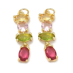 Цвет Оливы Латунные микро проложить кубического циркония подвески, овальные амулеты, долговечный, стойки покрытие, без свинца и без кадмия, реальный 18 k позолоченный, оливковый, 26x8x4 мм, отверстие : 3 мм