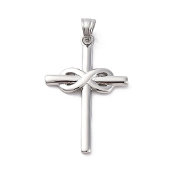 Нержавеющая Сталь Цвет 304 подвески из нержавеющей стали, крест с бесконечностью чары, анти-тускнение, цвет нержавеющей стали, 41.5x26x3 мм, отверстие : 5.2x4.5 мм