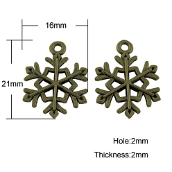 Antique Bronze Tibetan Style Alloy Pendants, Cadmium Free & Nickel Free & Lead Free, Snowflake, for Christmas, Antique Bronze, 21x16x2mm, Hole: 2mm